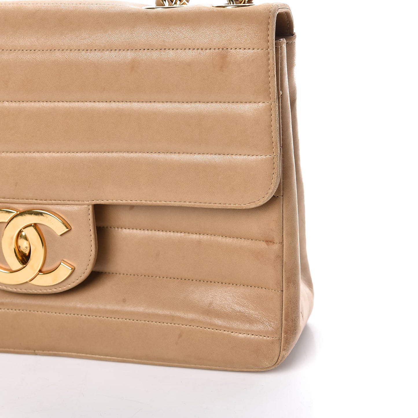 Lambskin Horizontal Quilt Jumbo Single Flap Beige