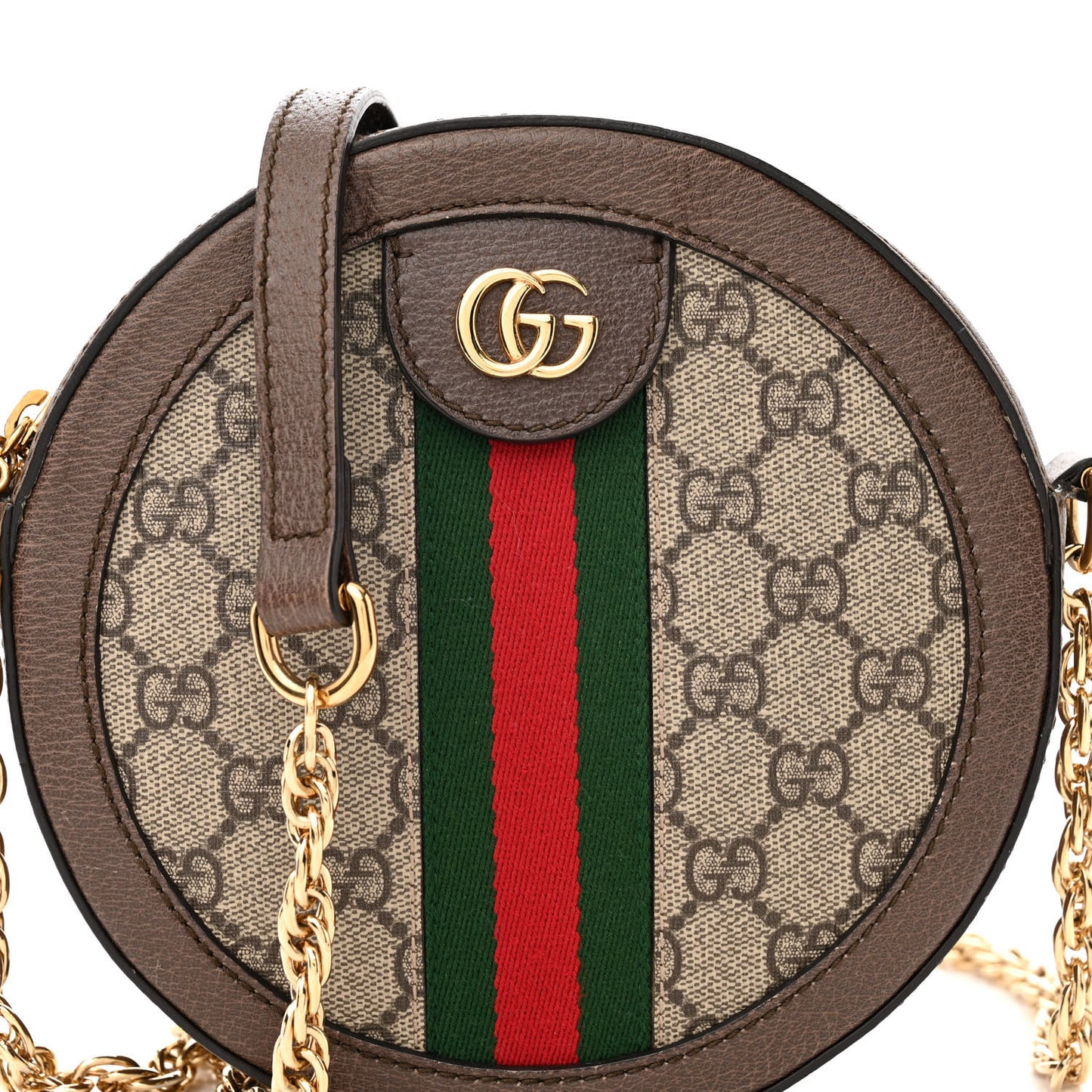 GG Supreme Monogram Web Mini Ophidia Round Shoulder Bag Brown