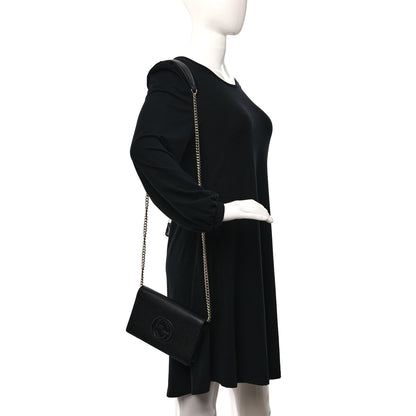 Gucci Pebbled Calfskin Soho Wallet On Chain Black 2 of 8