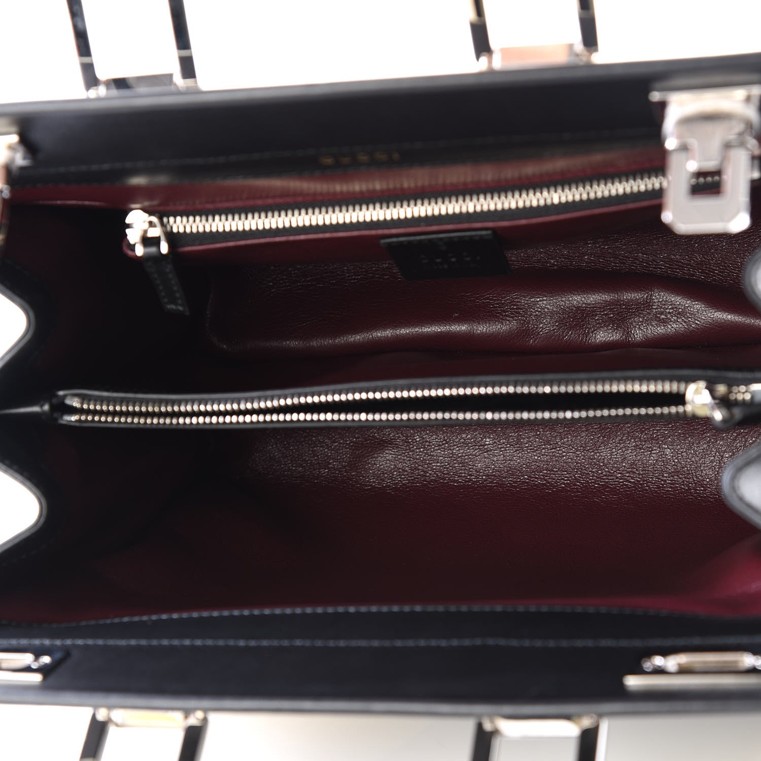 Gucci Smooth Calfskin Diagonal Striped Small Zumi Top Handle Bag Black Beige 4 of 9