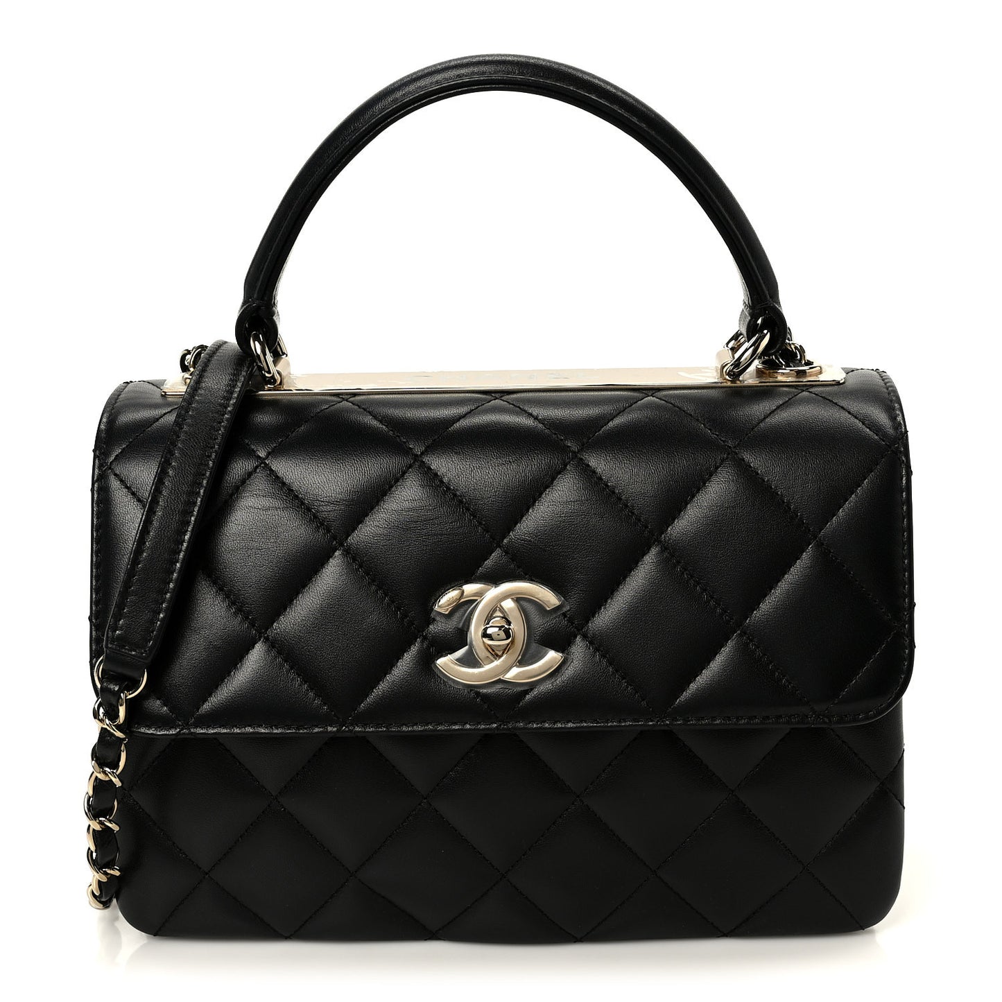 Lambskin Quilted Small Trendy CC Dual Handle Flap Bag Black