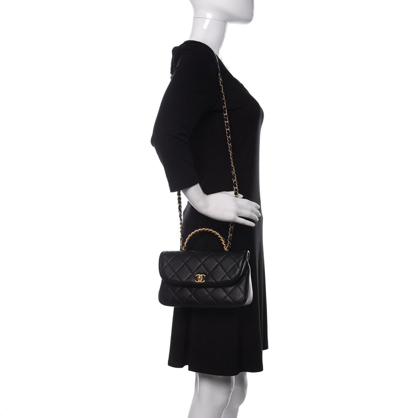 Lambskin Quilted Small La Parisienne Top Handle Flap Black