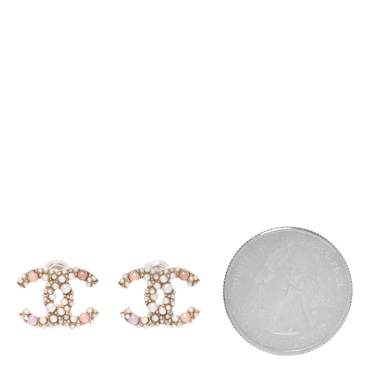 Pearl Crystal CC Charms Stud Earrings Light Gold Pink
