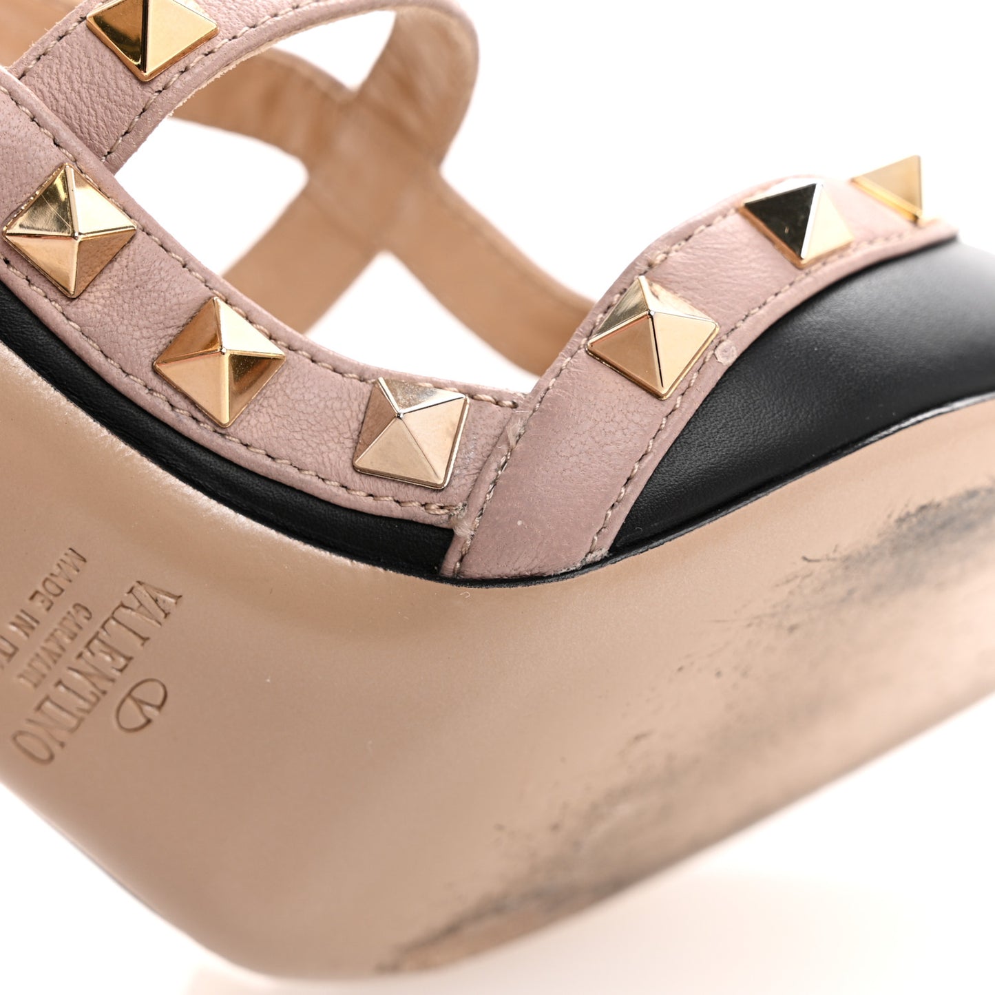 Calfskin Nappa Rockstud Ankle Strap 100mm Pumps 36.5 Black Poudre