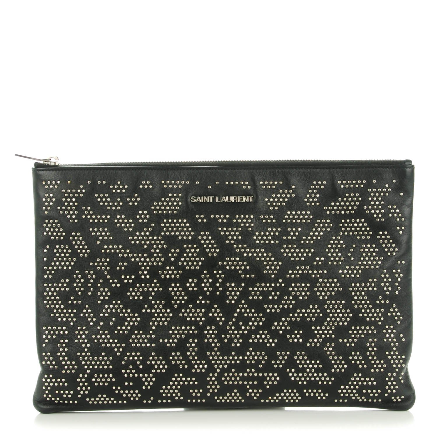 Saint Laurent Smooth Calfskin Micro-Studded Letters Zip Clutch Black 1 of 7