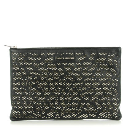 Saint Laurent Smooth Calfskin Micro-Studded Letters Zip Clutch Black 1 of 7