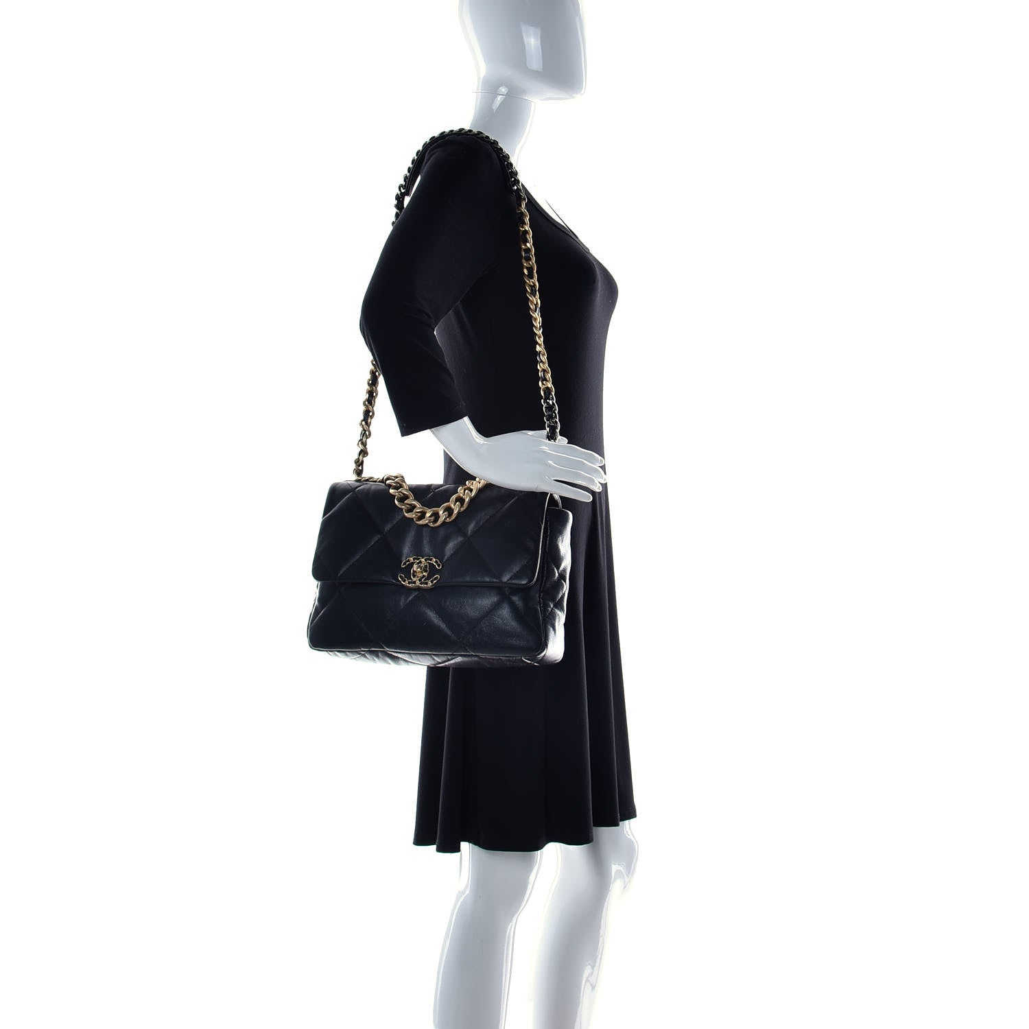 Chanel Shiny Goatskin Quilted Large Chanel 19 Flap Black 3 of 17