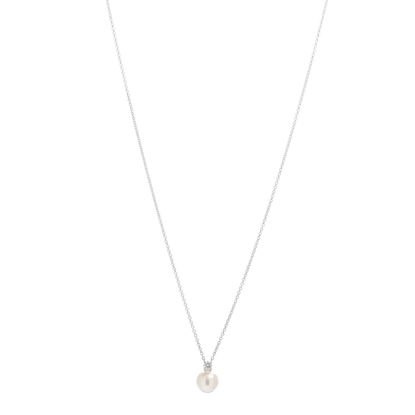 18K White Gold Diamond Akoya Pearl 7.5mm Signature Pendant Necklace