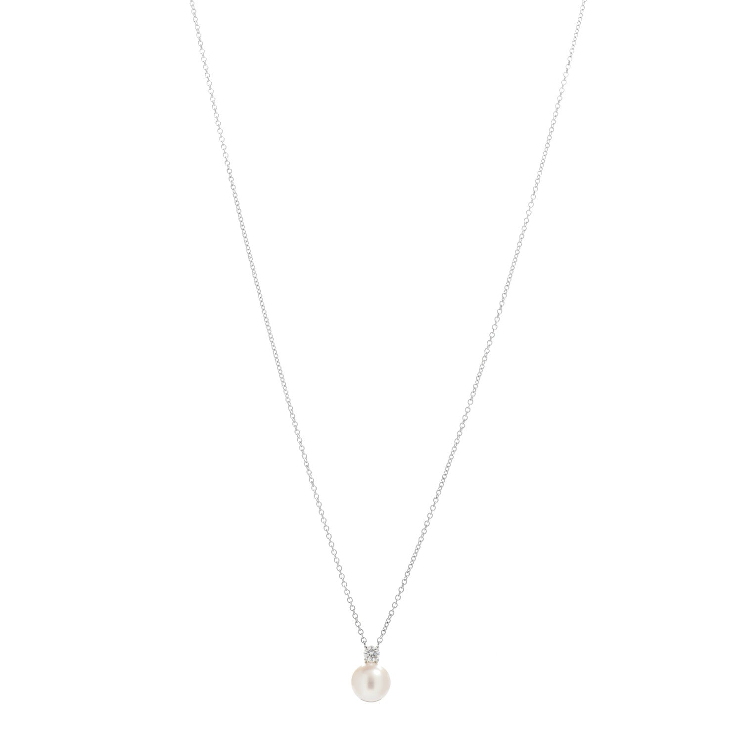 Tiffany 18K White Gold Diamond Akoya Pearl 7.5mm Signature Pendant Necklace 1 of 6