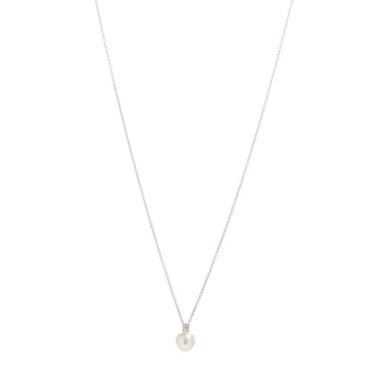 Tiffany 18K White Gold Diamond Akoya Pearl 7.5mm Signature Pendant Necklace 1 of 6