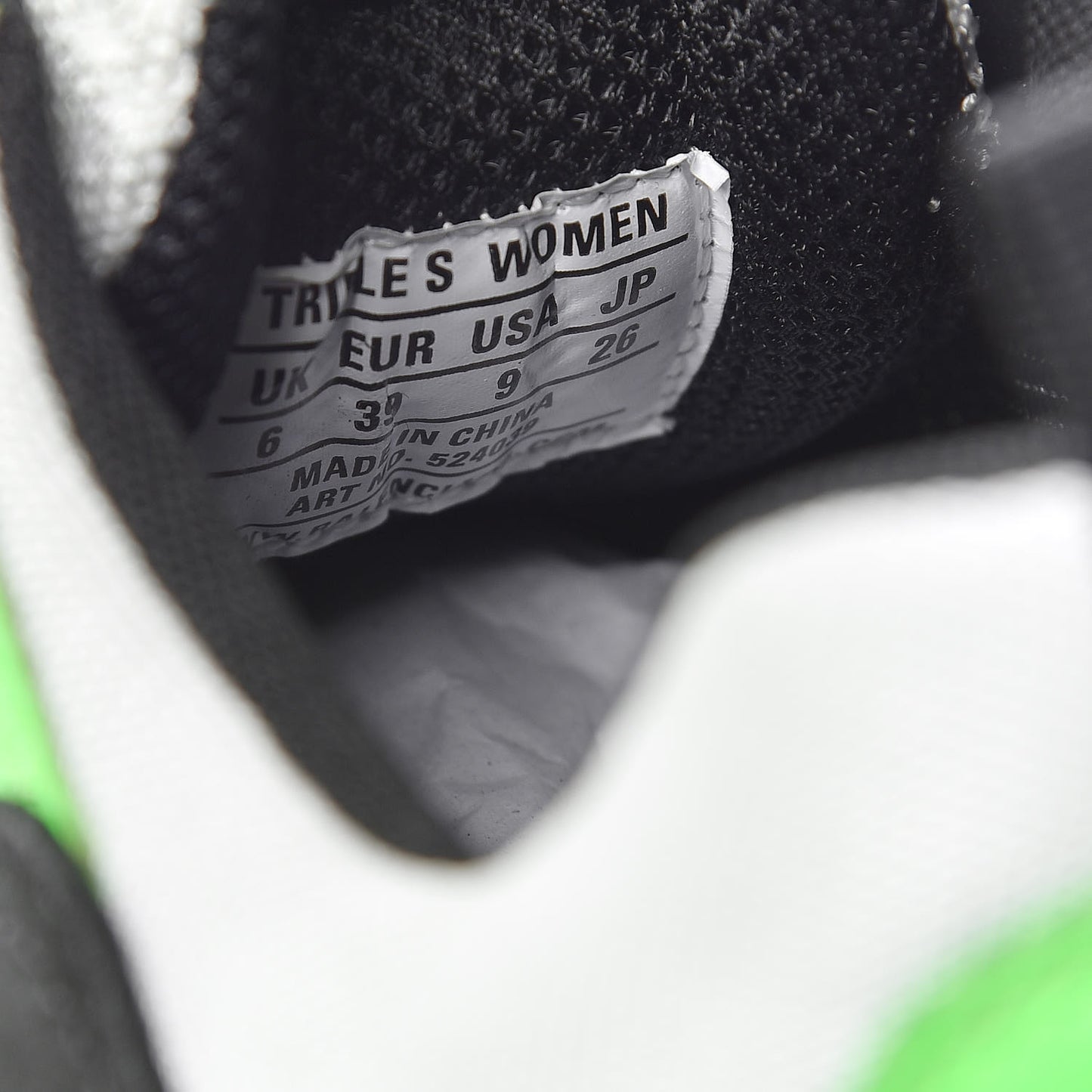Fabric Mesh Womens Triple S Sneakers 39 White Green Fluo Black