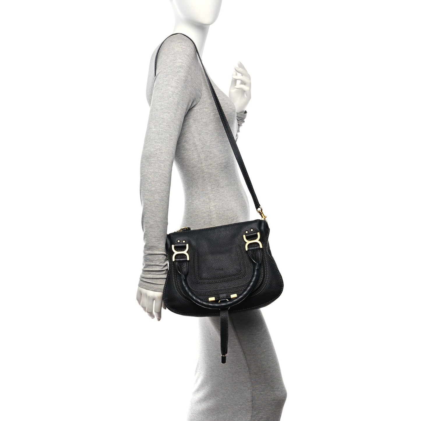 Calfskin Small Marcie Satchel Black