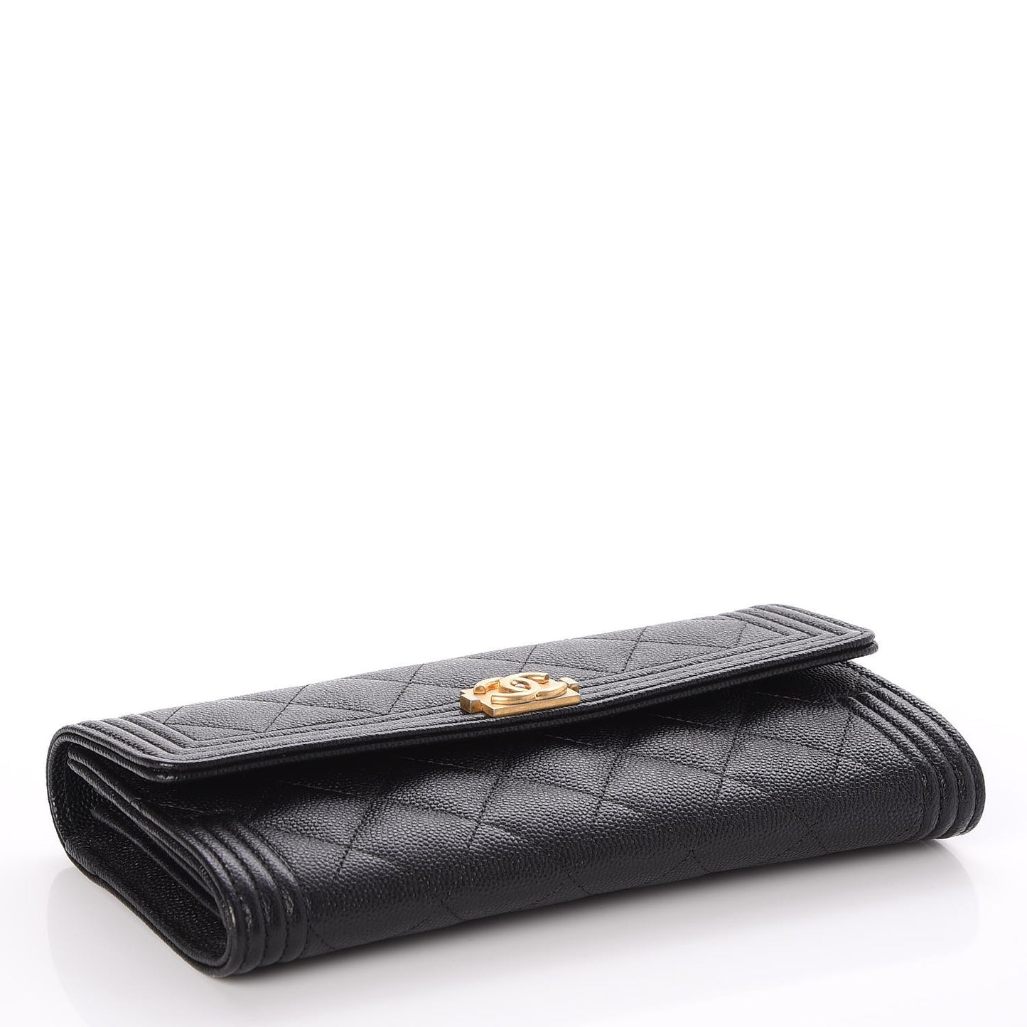 Caviar Quilted Large Boy Gusset Flap Wallet Black