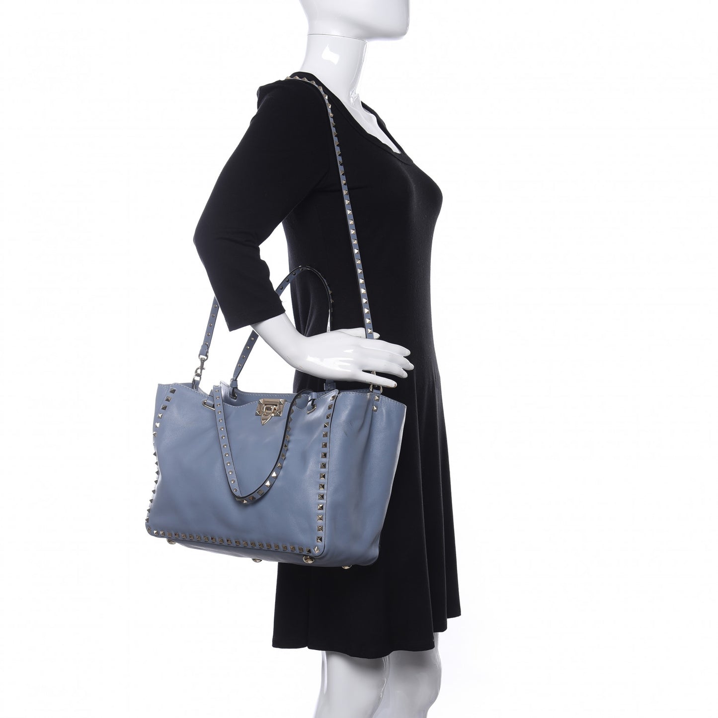 Vitello Medium Rockstud Tote Light Stone