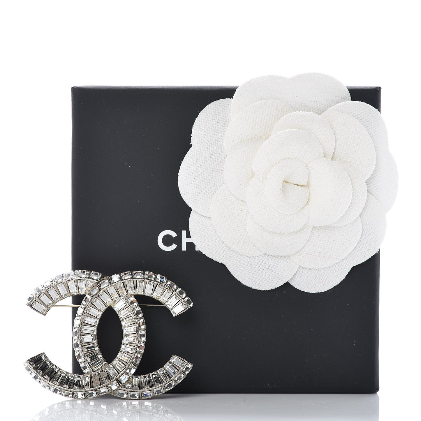 Baguette Crystal CC Brooch Silver