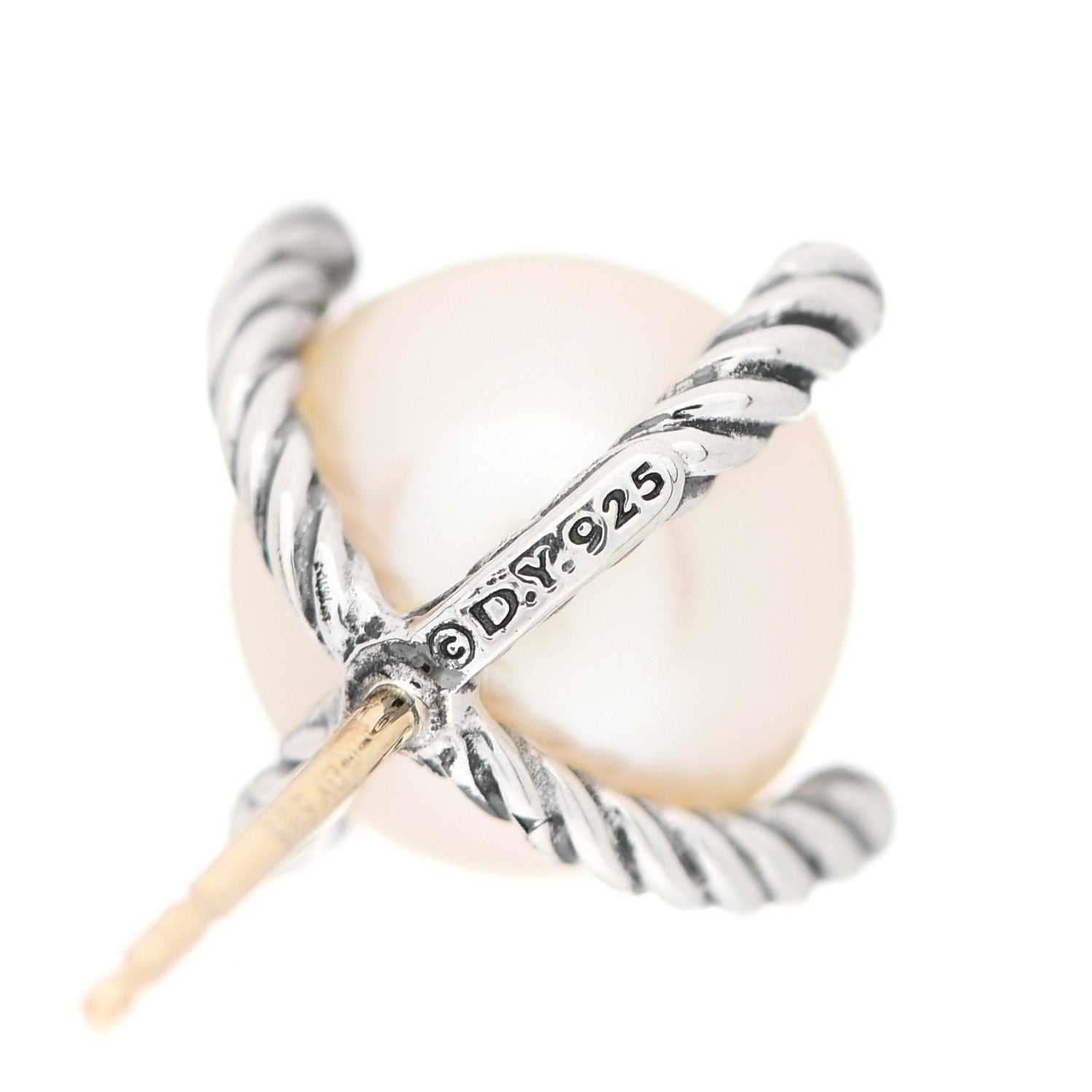 David Yurman Sterling Silver Diamond Pearl 10mm Cable Stud Earrings 3 of 5
