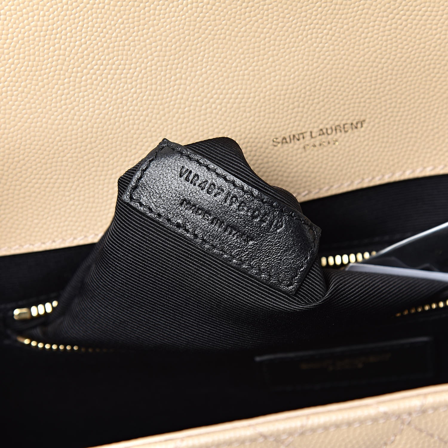 Saint Laurent Grain De Poudre Mixed Matelasse Large Triquilt Monogram Satchel Nude Powder 7 of 10