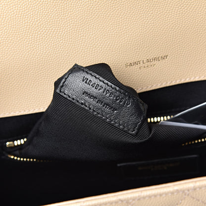 Saint Laurent Grain De Poudre Mixed Matelasse Large Triquilt Monogram Satchel Nude Powder 7 of 10
