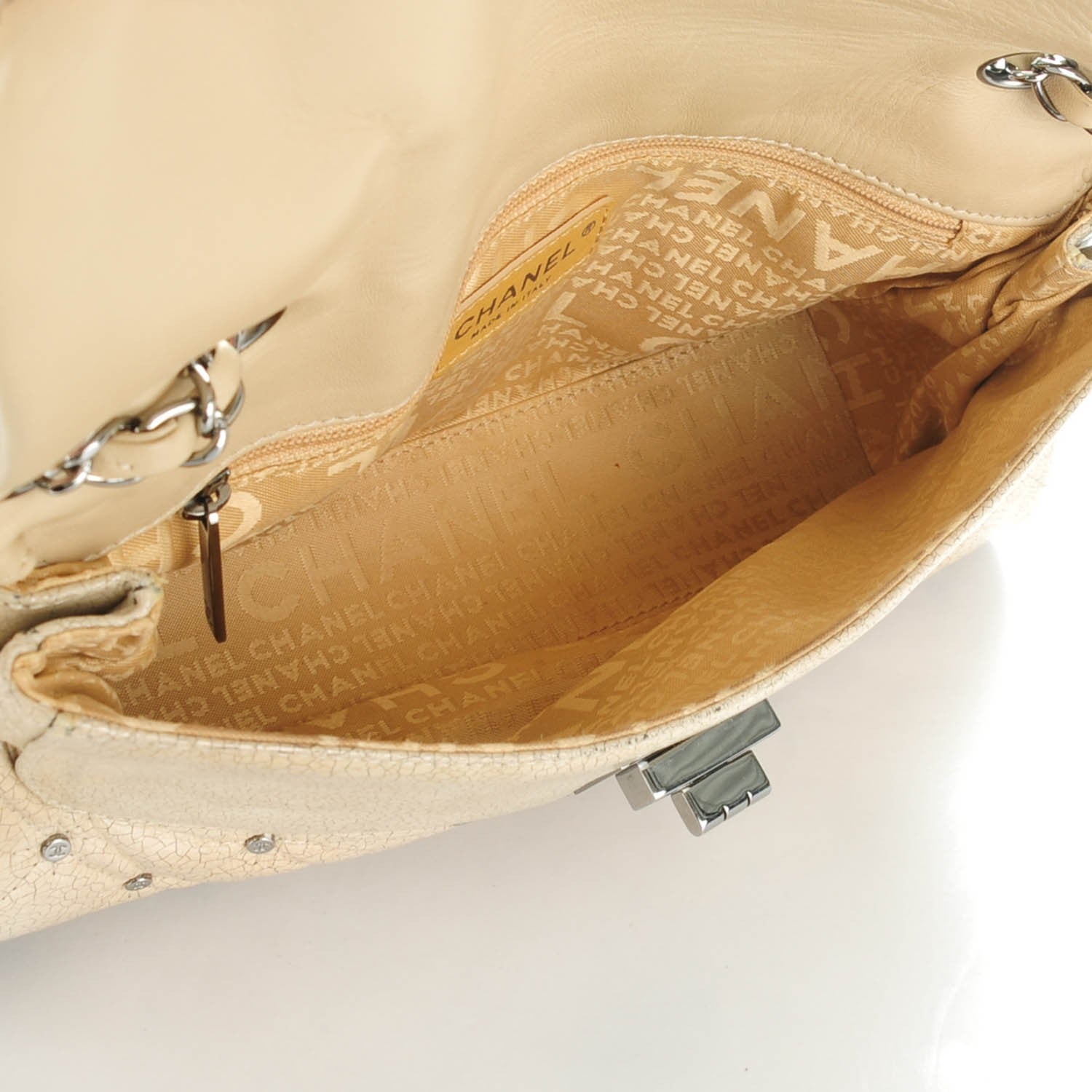Chanel Glazed Crackled Calfskin Studded Mademoiselle Flap Beige 5 of 9