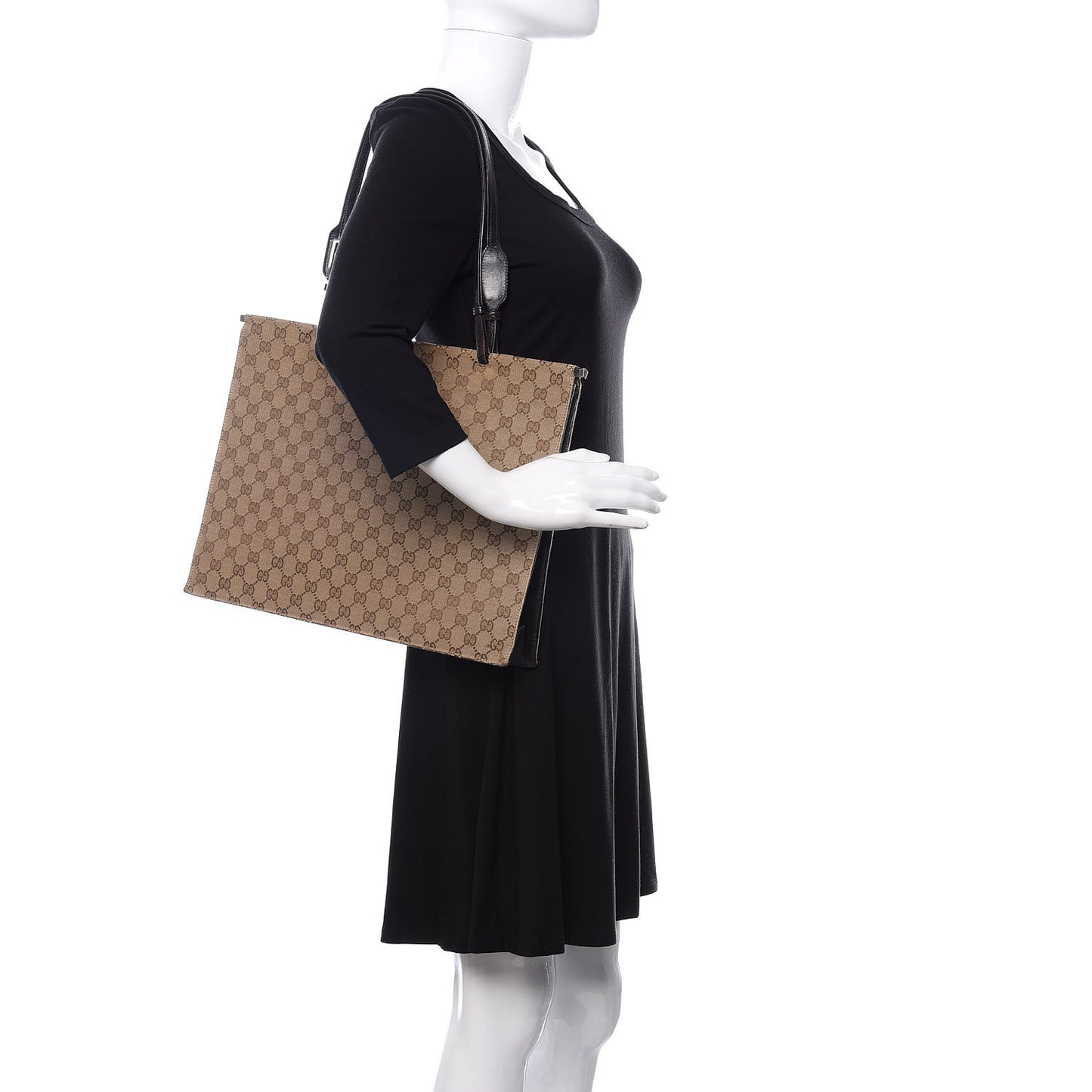 GG Monogram Large Shoulder Tote Dark Brown