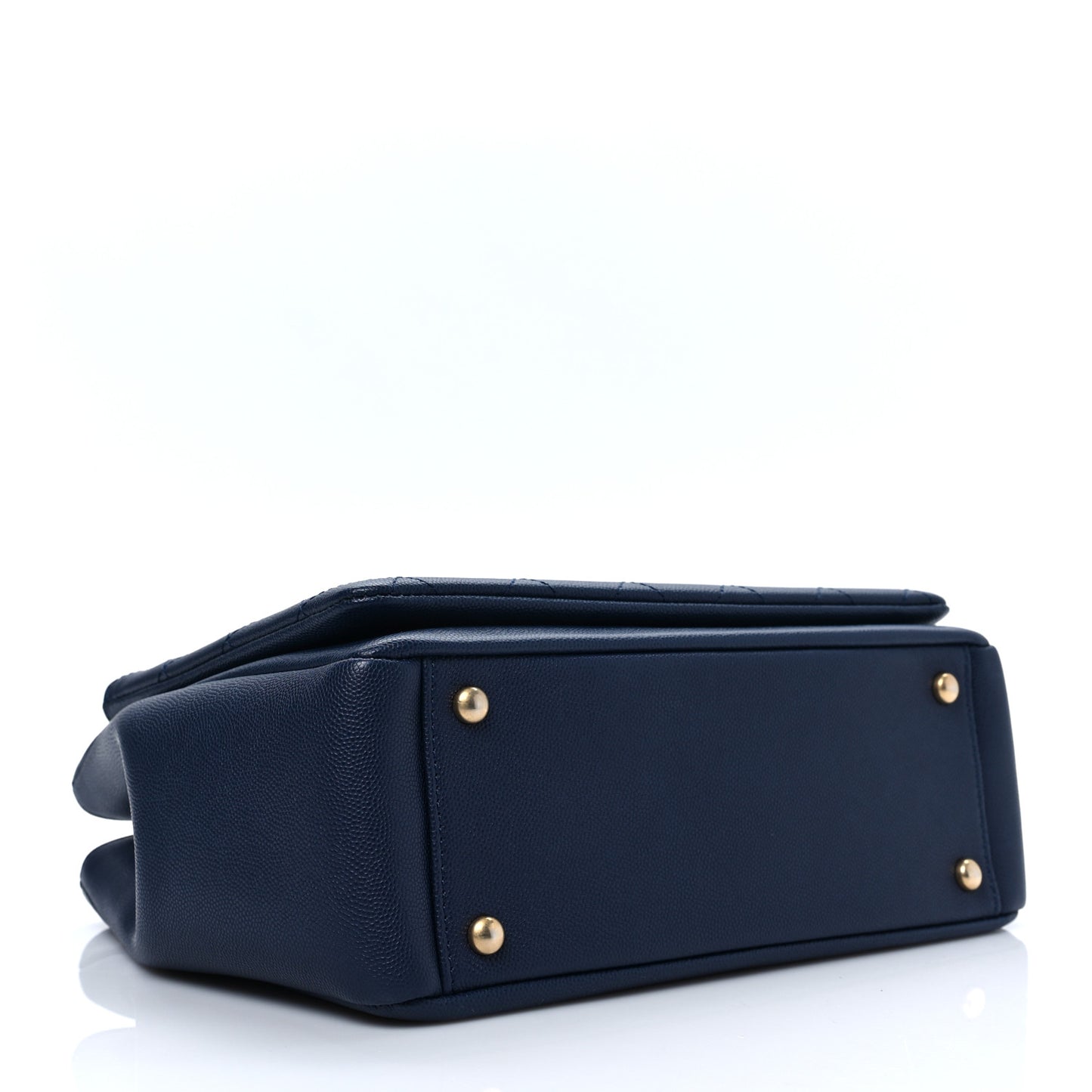 Grained Calfskin Stitched Small Lady Coco Top Handle Tote Navy