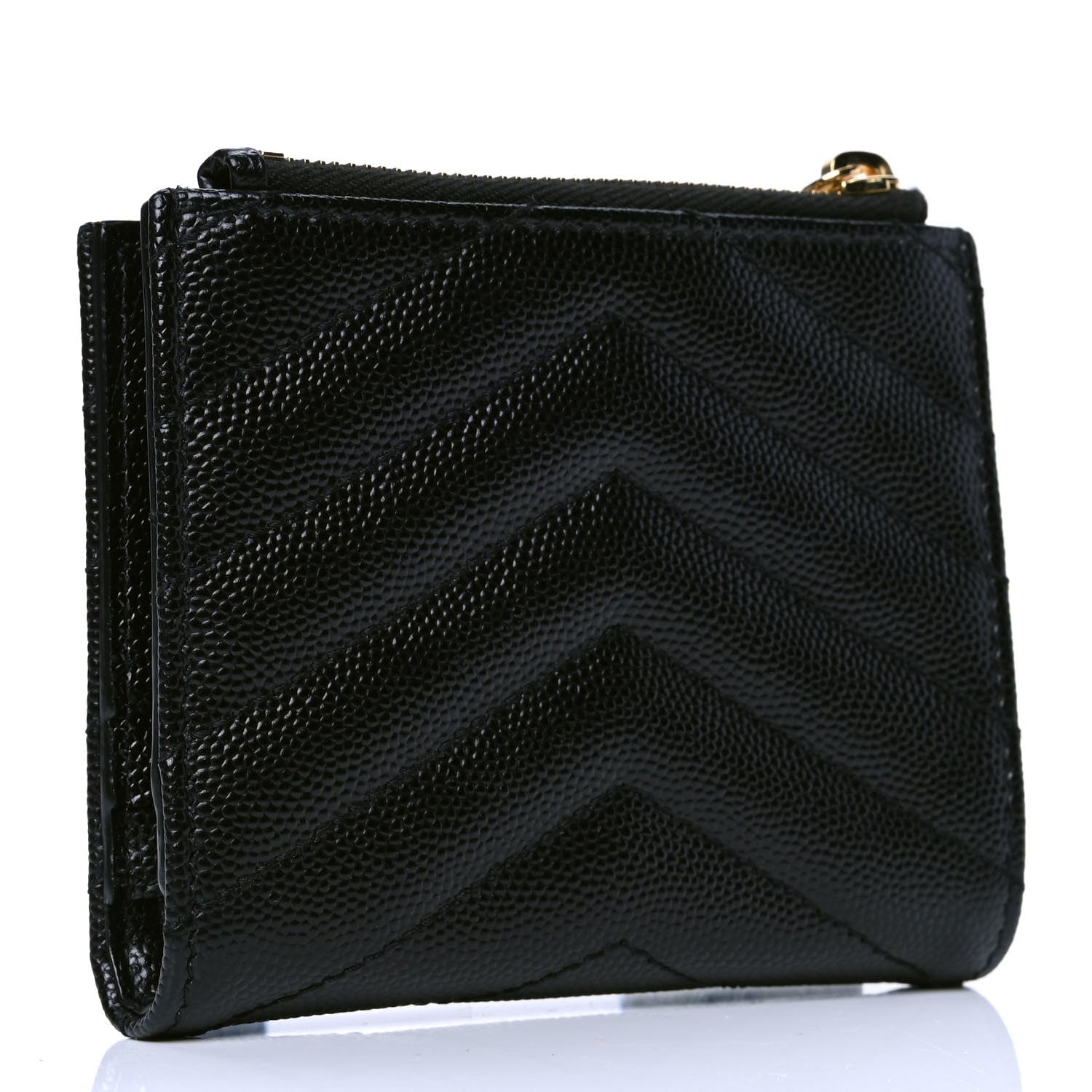 Saint Laurent Grain De Poudre Matelasse Chevron Monogram Zipped Card Case Black 2 of 4