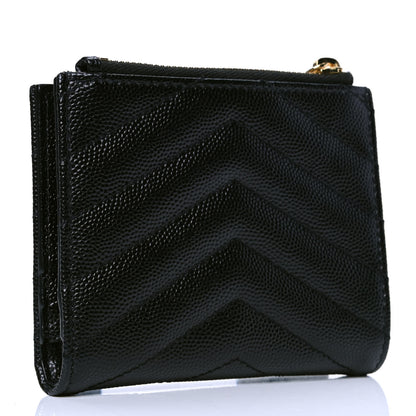 Saint Laurent Grain De Poudre Matelasse Chevron Monogram Zipped Card Case Black 2 of 4