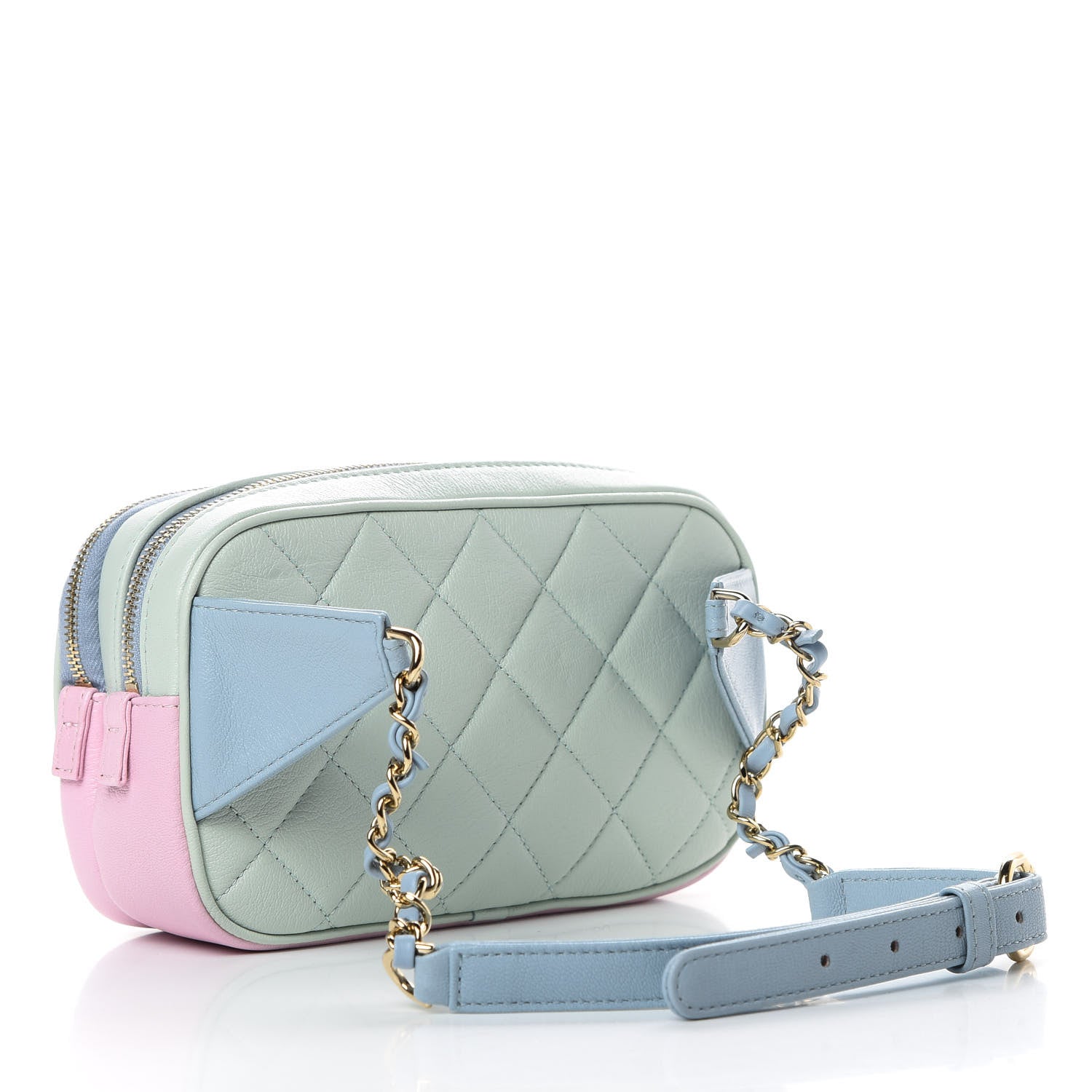 Chanel Goatskin Quilted Waist Bag Green Blue Pink 4 of 12