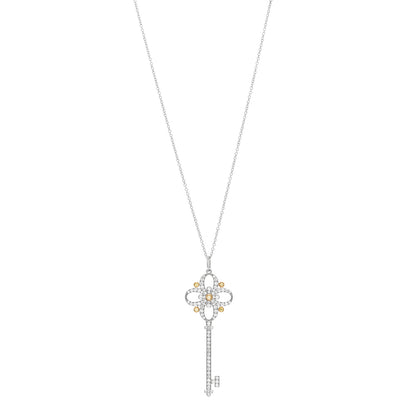 Tiffany Platinum 18K Yellow Gold Diamond Floret Key Pendant Necklace 1 of 6