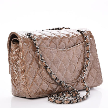 Chanel Crinkled Patent Quilted Medium Double Flap Beige 4 of 9