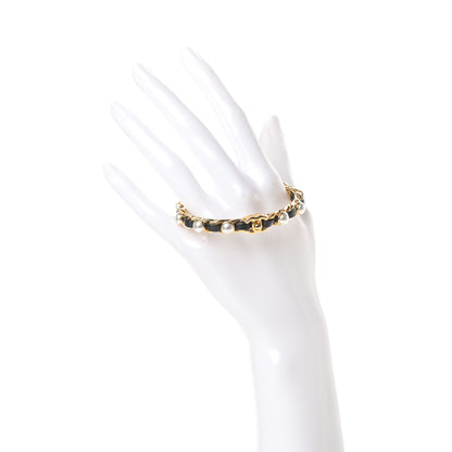 Chanel Lambskin Pearl CC Cuff Bracelet M Black Gold 2 of 5