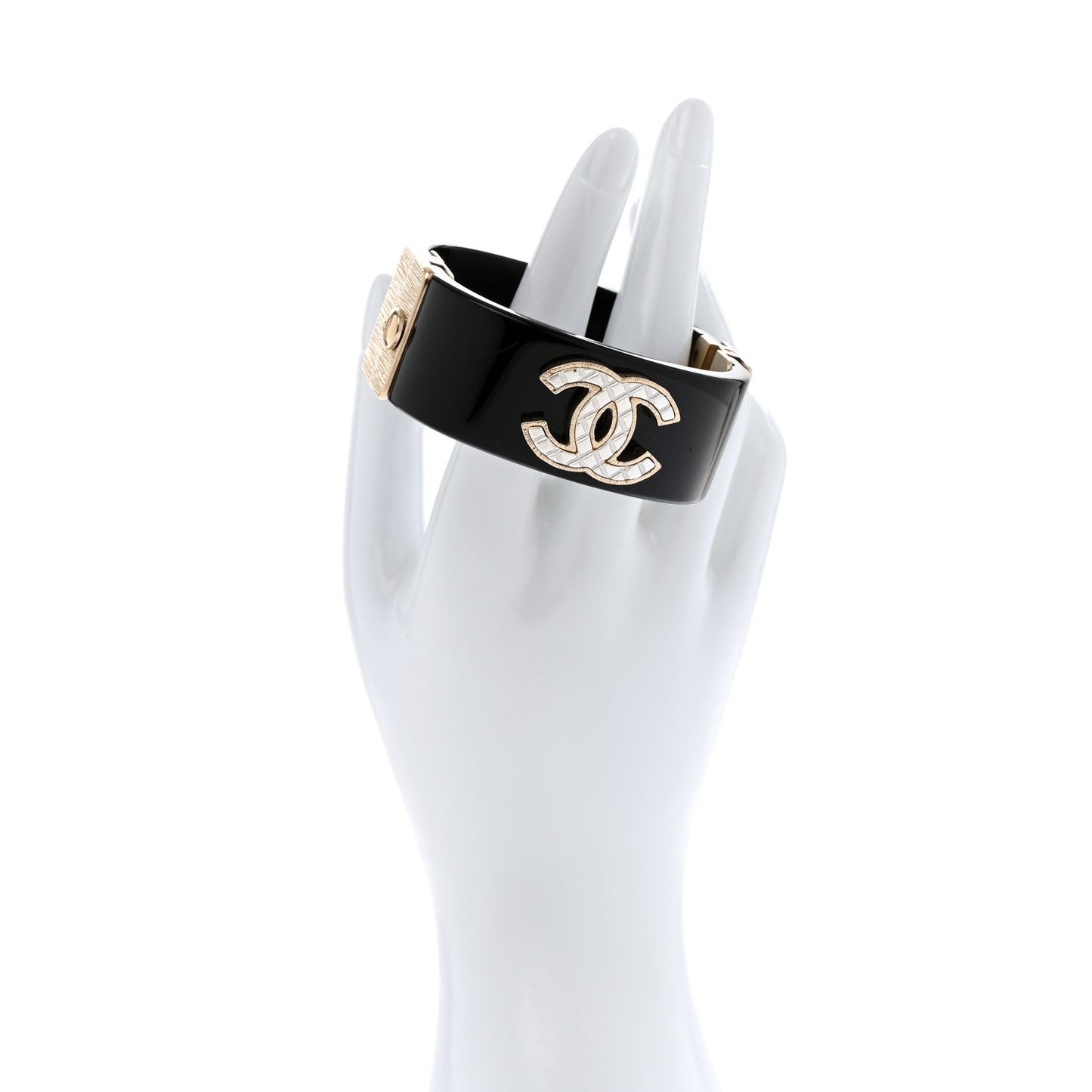 Resin Metal Quilted CC Cuff Black Gold