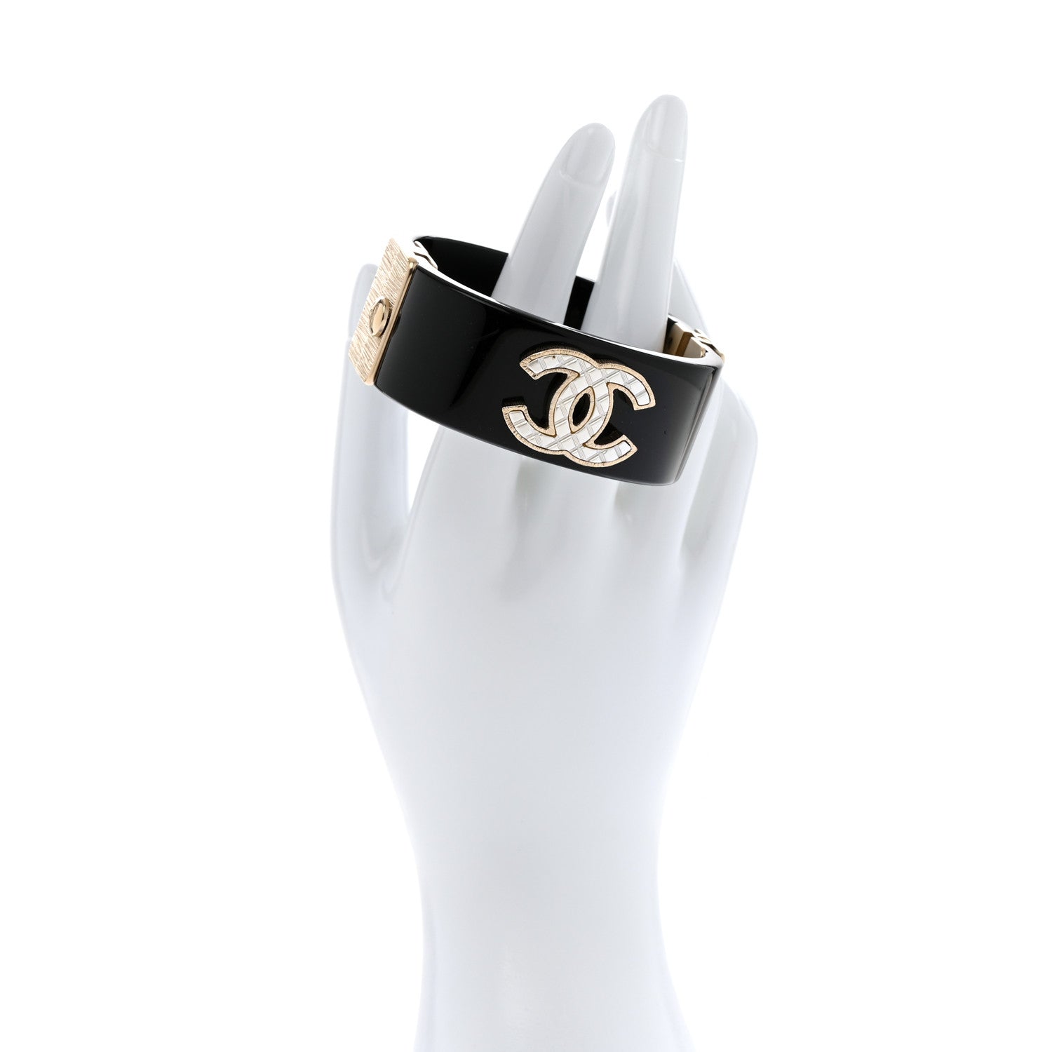 Chanel Resin Metal Quilted CC Cuff Black Gold 2 of 5