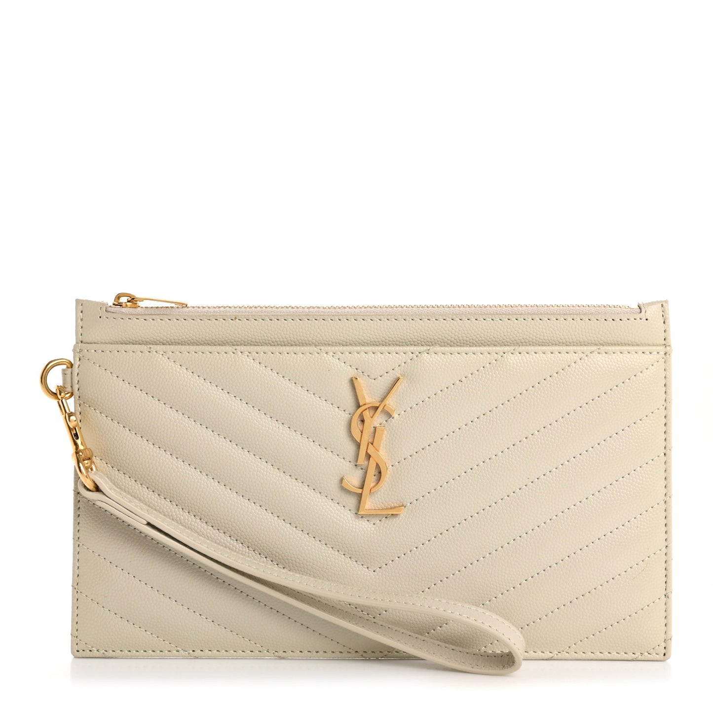 Grain De Poudre Chevron Monogram Large Bill Pouch Blanc Vintage