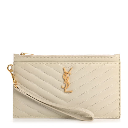 Saint Laurent Grain De Poudre Chevron Monogram Large Bill Pouch Blanc Vintage 1 of 11