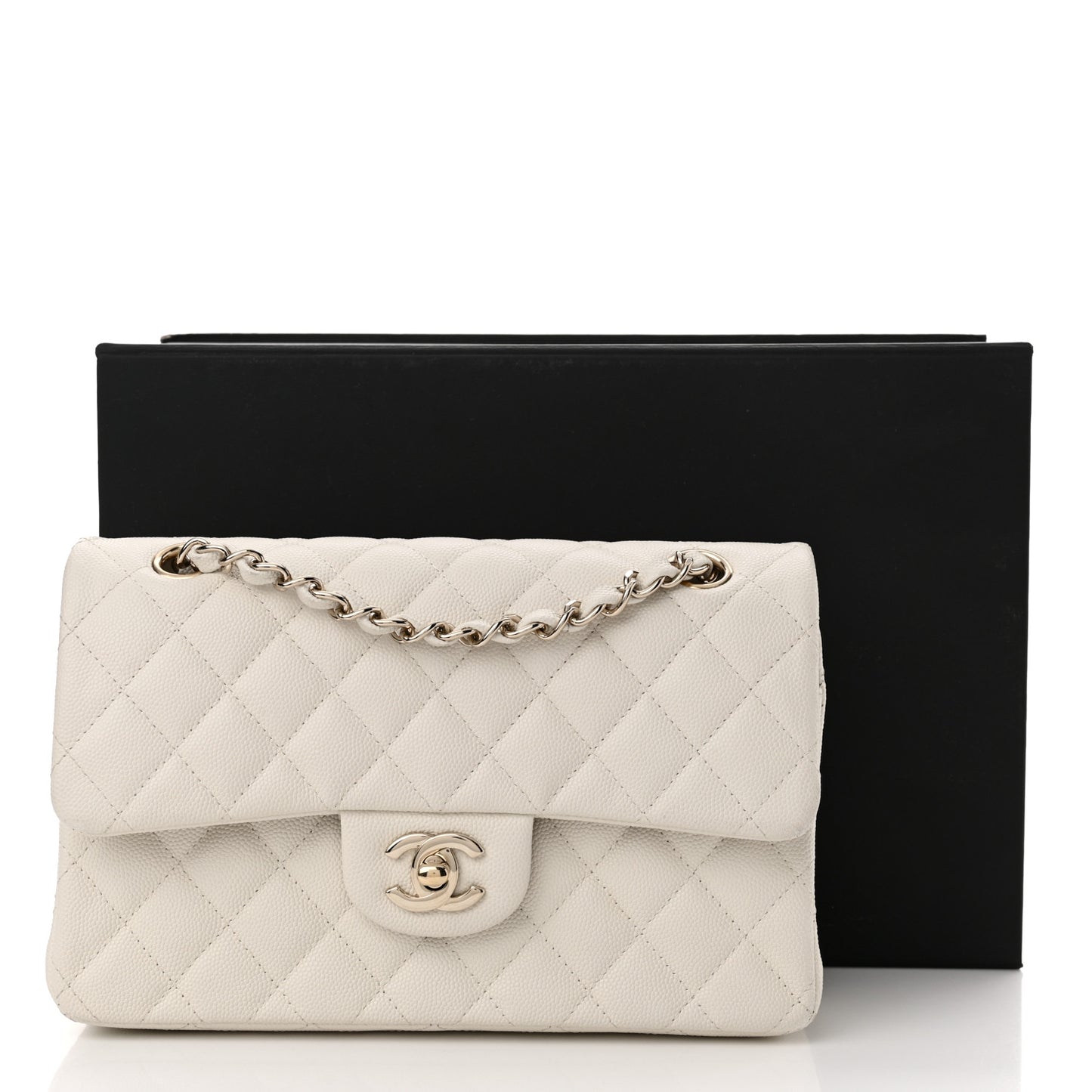 Caviar Quilted Small Double Flap White