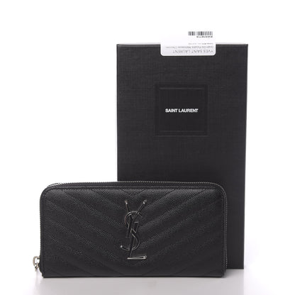 Saint Laurent Grain De Poudre Matelasse Chevron Monogram Zip Around Wallet Black 8 of 8