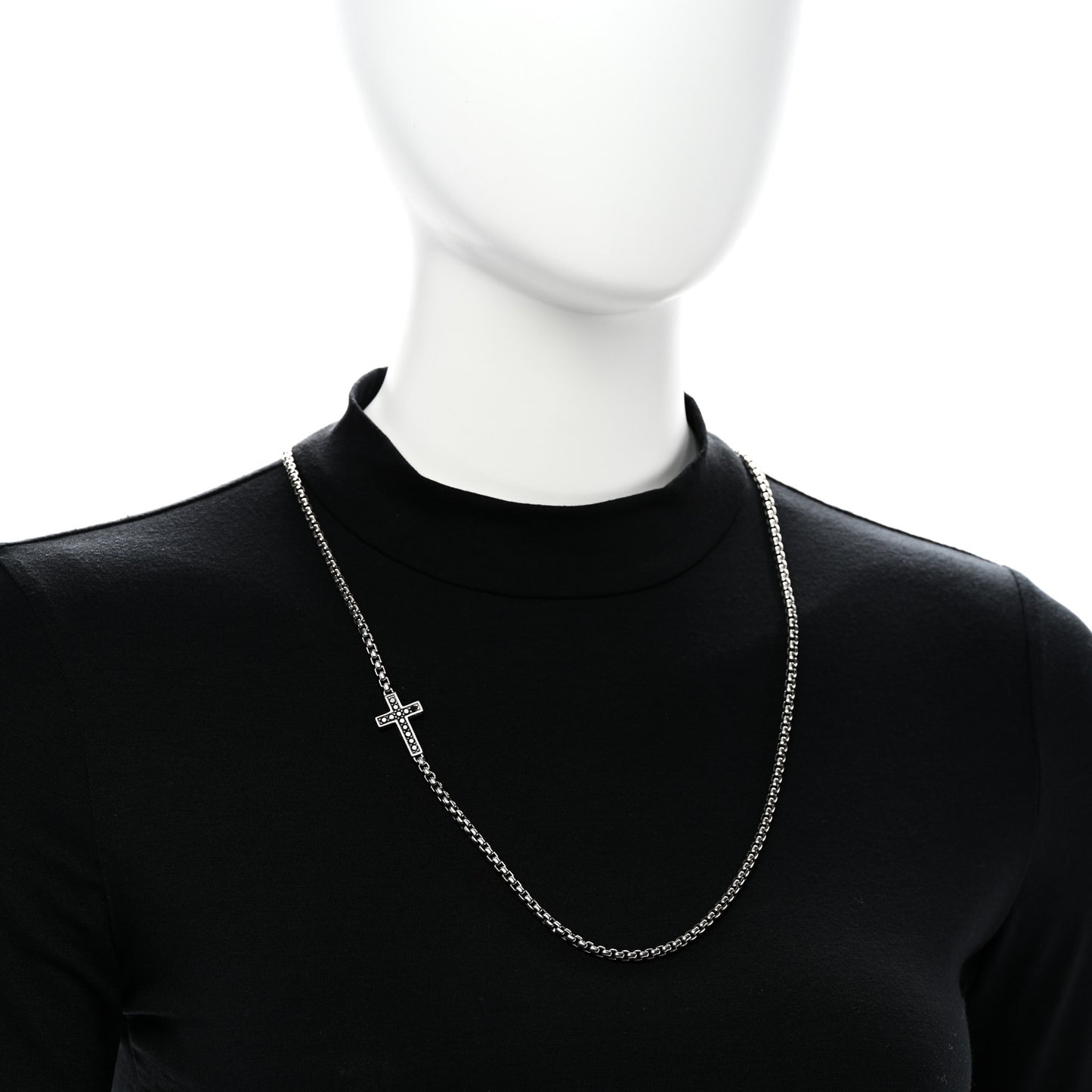 Sterling Silver Black Diamond Streamline Cross Station Necklace 26"