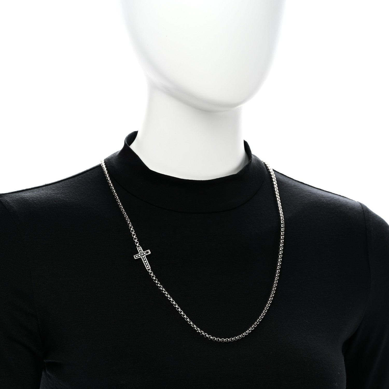 David Yurman Sterling Silver Black Diamond Streamline Cross Station Necklace 26" 2 of 4