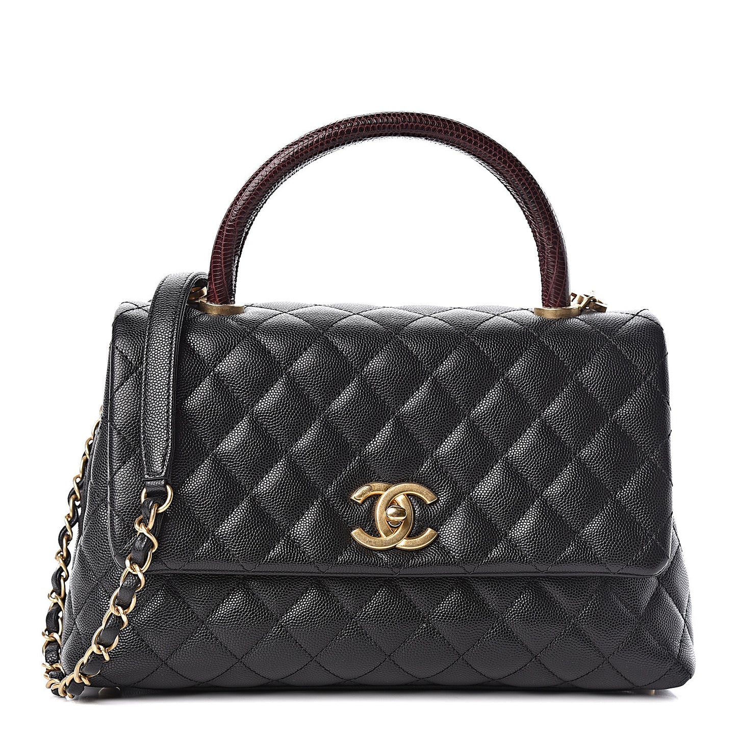 Caviar Lizard Quilted Small Coco Handle Flap Black