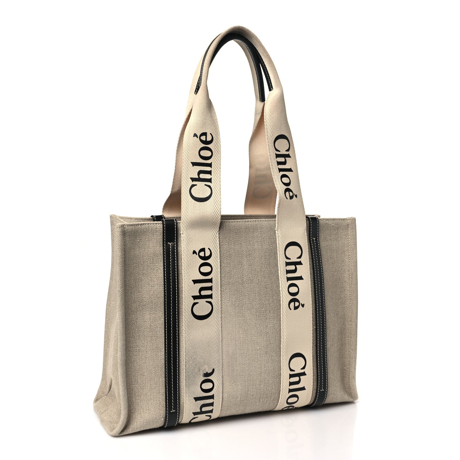 Chloe Linen Calfskin Medium Woody Ribbon Tote White Blue 3 of 11