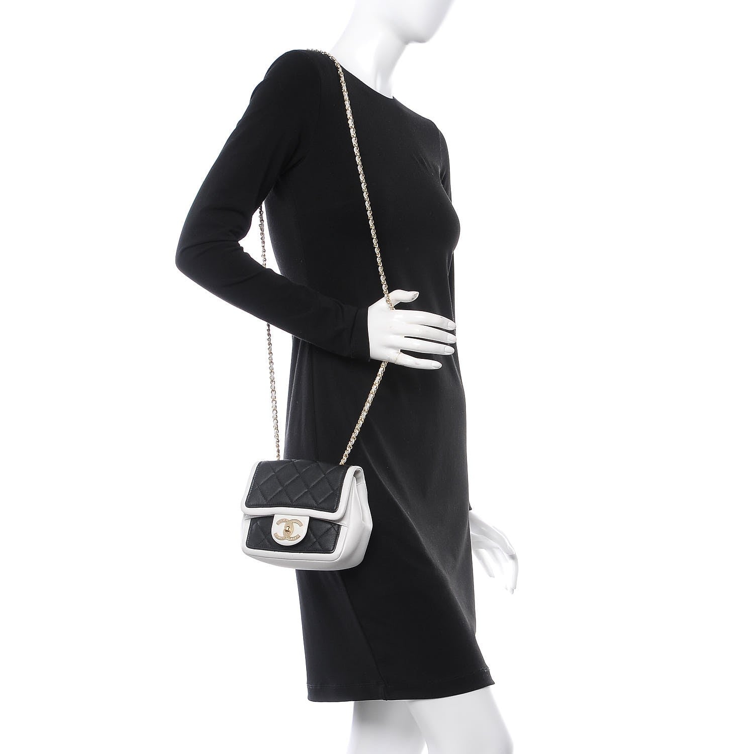 Chanel Calfskin Quilted Graphic Mini Flap Bag Black White 2 of 11