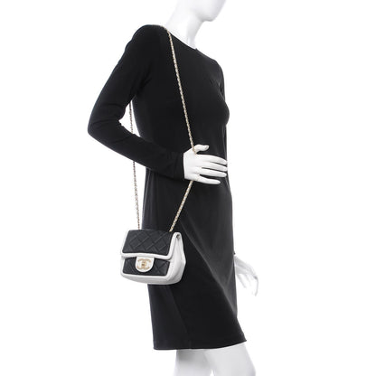 Chanel Calfskin Quilted Graphic Mini Flap Bag Black White 2 of 11
