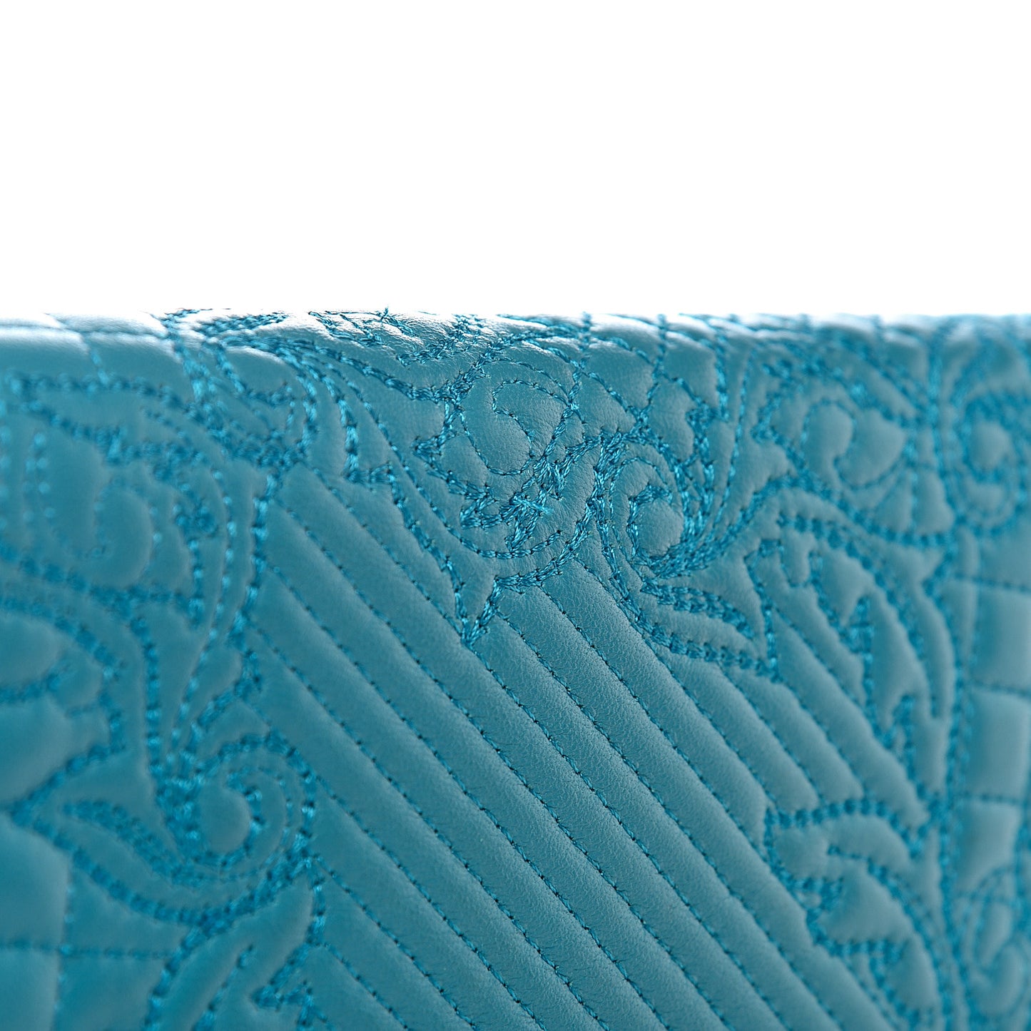 Nappa Barocco Quilted Chain Clutch Blue