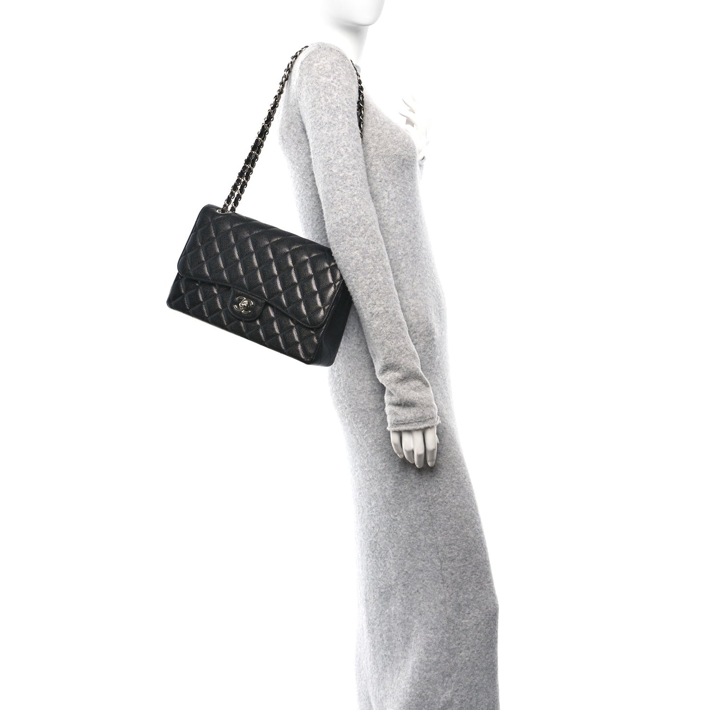 Caviar Quilted Jumbo Double Flap Black