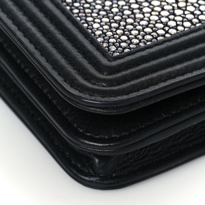 Chanel Galuchat Stingray Lambskin Boy Wallet On Chain WOC Black 8 of 12