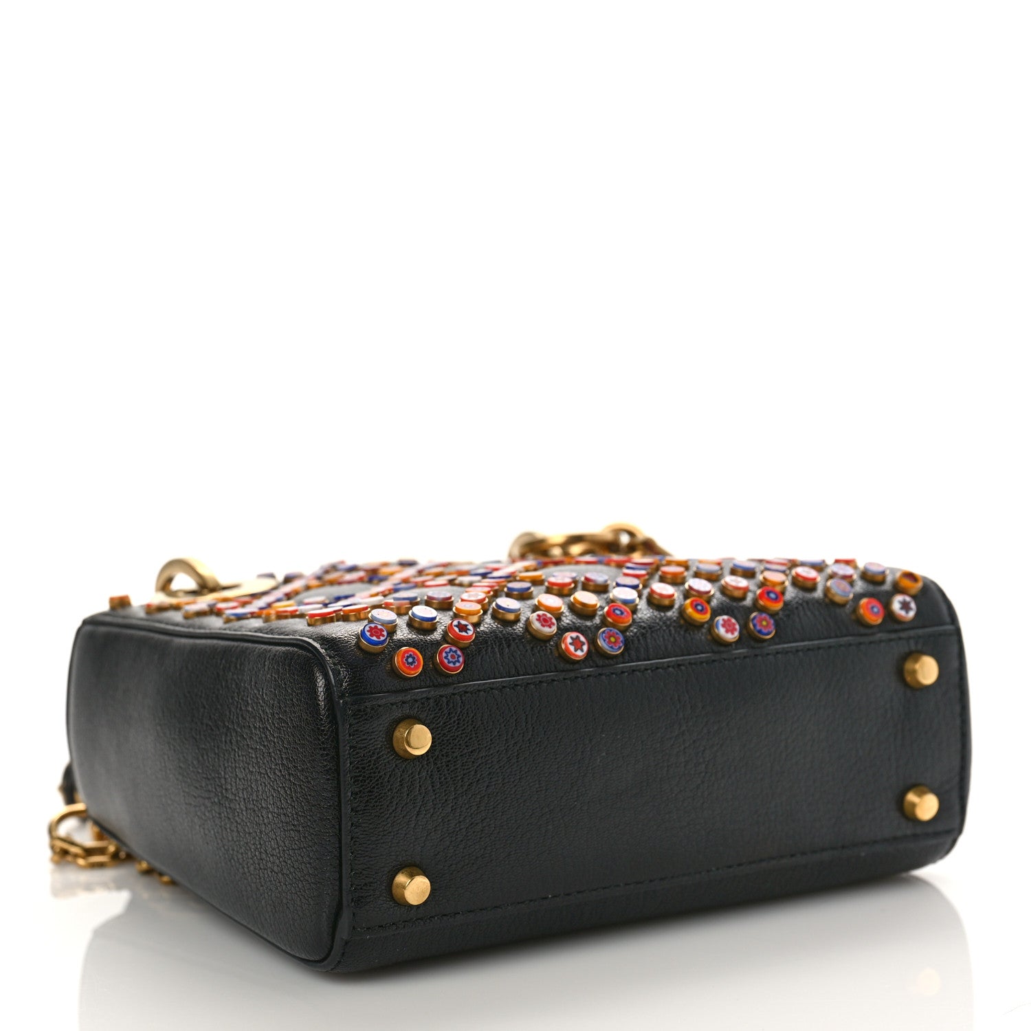 Christian Dior Grained Calfskin Cannage Beaded Mini Lady Dior Black Multicolor 4 of 7