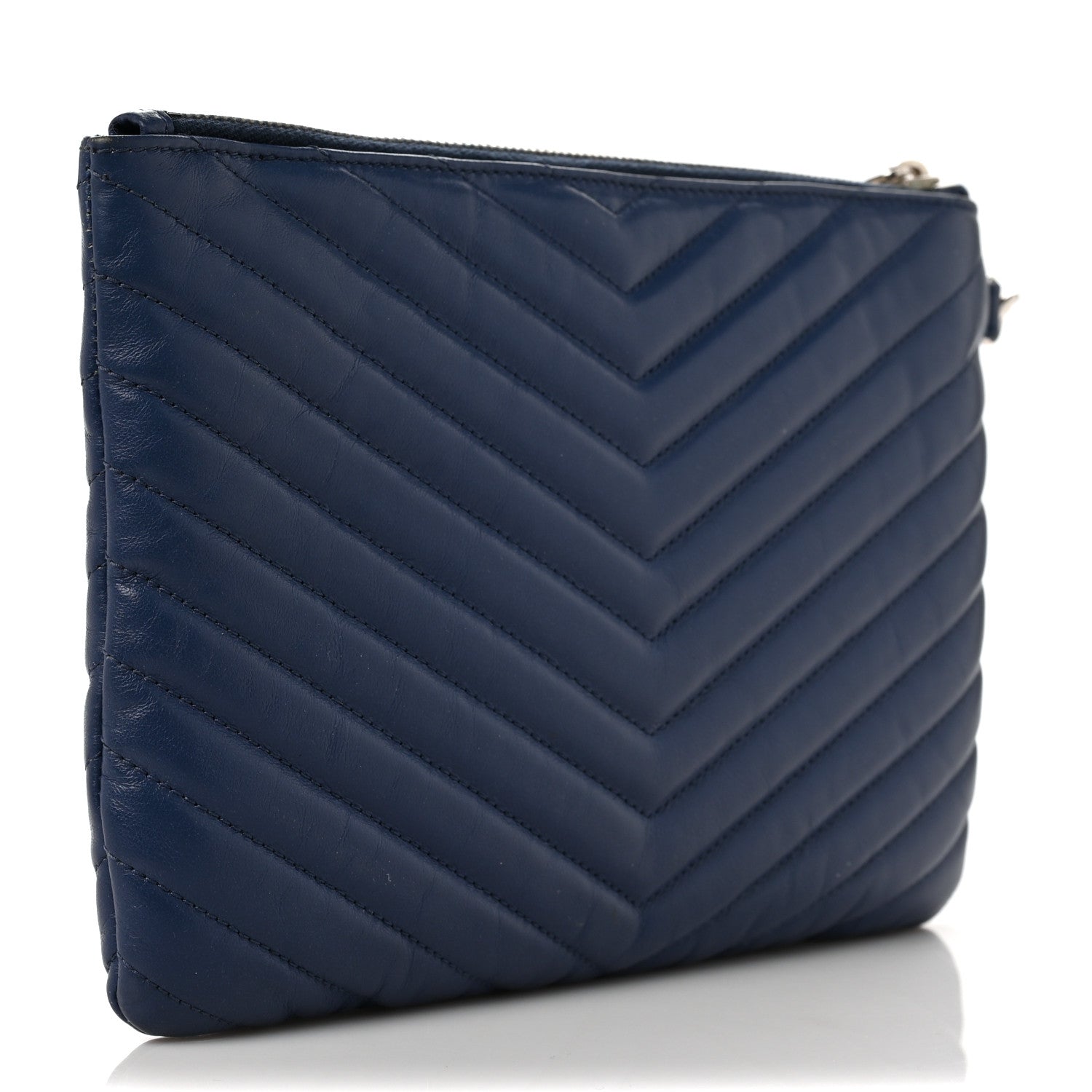 Saint Laurent Calfskin Matelasse Chevron Monogram A5 Wristlet Medium Blue 3 of 9
