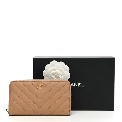 Chanel Glazed Lambskin Chevron Quilted Zip Around Wallet Beige 10 of 10