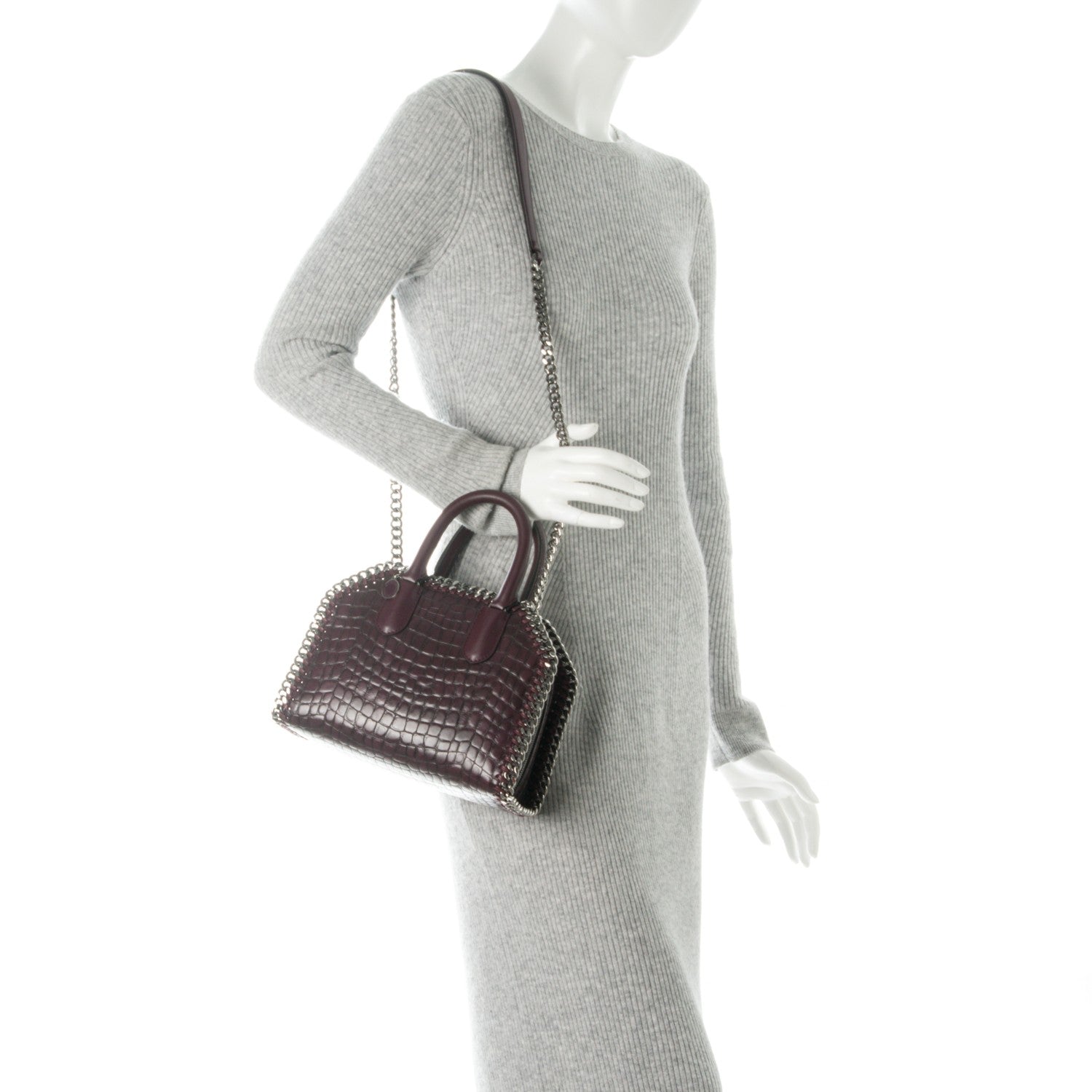 Stella McCartney Faux Leather Crocodile Embossed Mini Falabella Box Top Handle Bag Burgundy 2 of 7